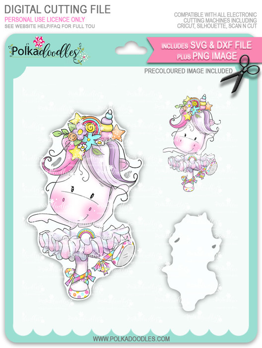 Ballet Dancing - Sparkle Unicorn COLOUR digi stamp download with Cutting File