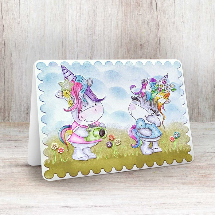 Camera Shy - Sparkle Unicorn digi stamp download with Cutting File