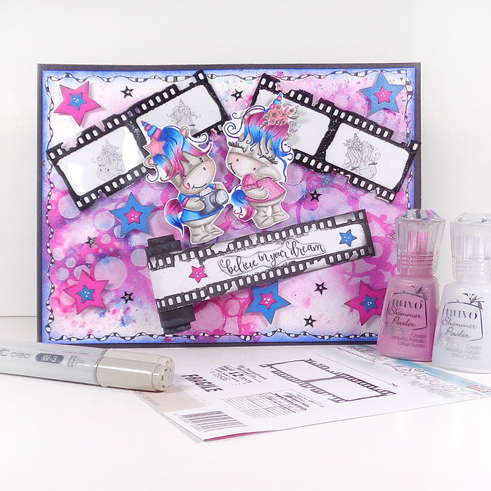 Camera Shy - Sparkle Unicorn COLOUR digi stamp download