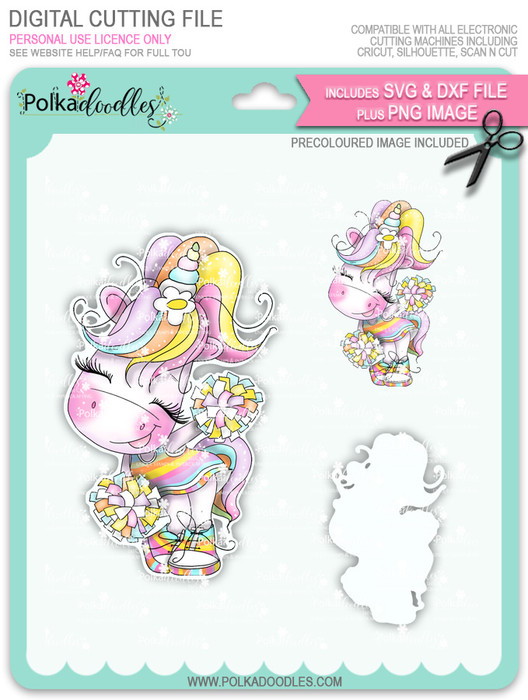 Cheer - Sparkle Unicorn COLOUR digi stamp download with Cutting File
