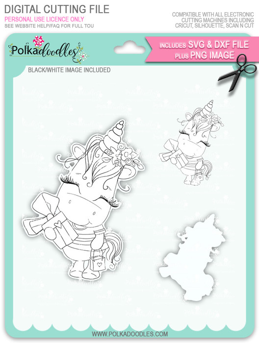Gift of Love - Sparkle Unicorn digi stamp download with Cutting File