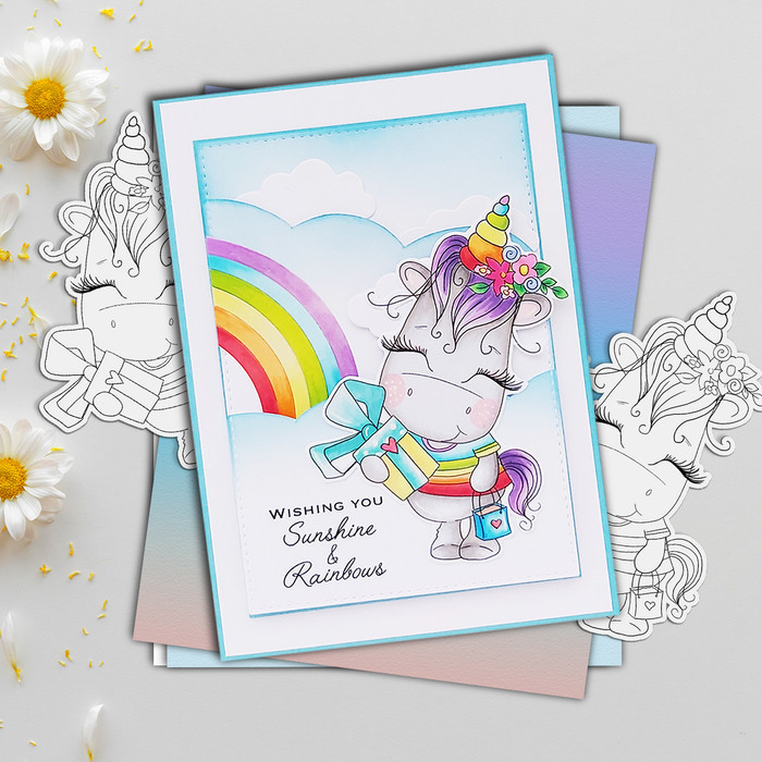 Gift of Love - Sparkle Unicorn COLOUR digi stamp download