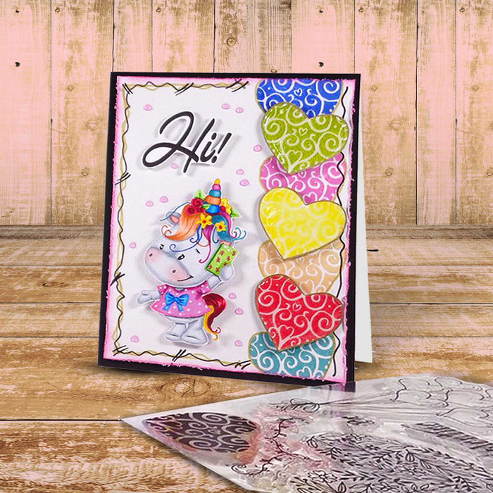 Hello - Sparkle Unicorn COLOUR digi stamp download with Cutting File
