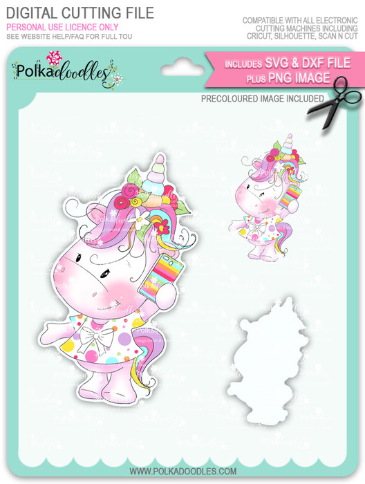 Hello - Sparkle Unicorn COLOUR digi stamp download with Cutting File