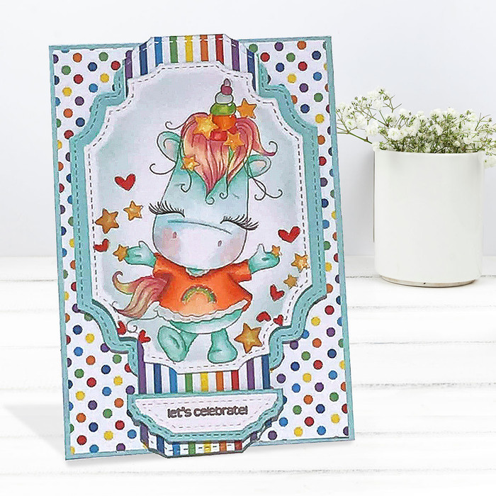 Hooray - Sparkle Unicorn COLOUR digi stamp download with Cutting File