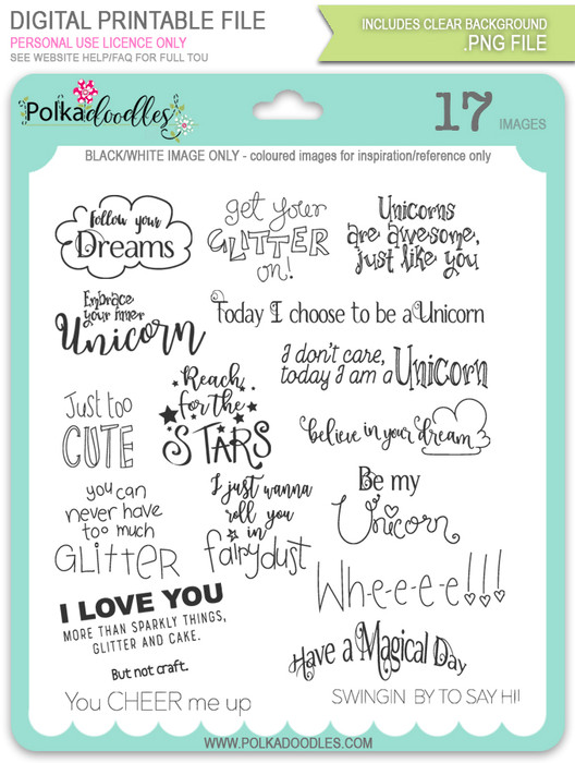 Sentiments - Sparkle Unicorn digital download bundle