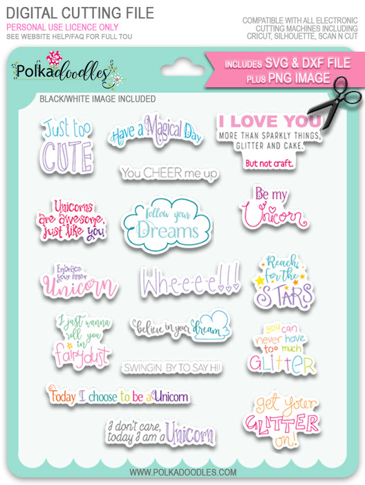 Sentiments SVG/DXF Cutting Files - Sparkle Unicorn digital download bundle