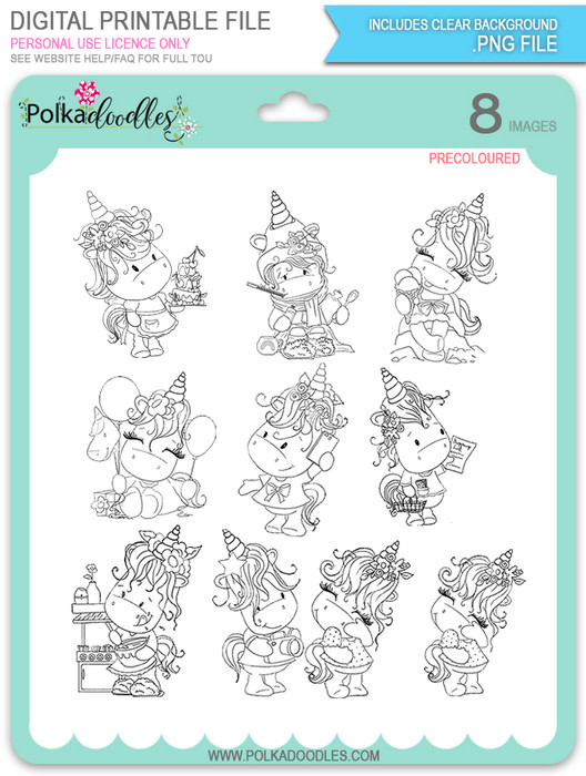 Sparkle Unicorn Set A digital Stamps black/white - digital download bundle