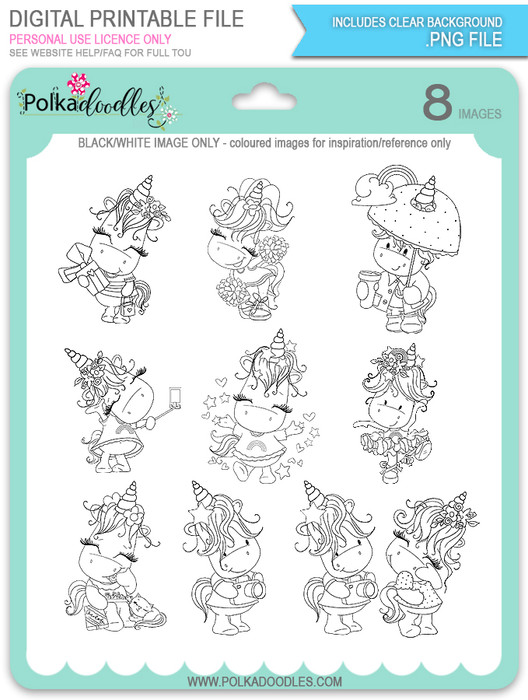 Sparkle Unicorn Set B digital Stamps black/white - digital download bundle