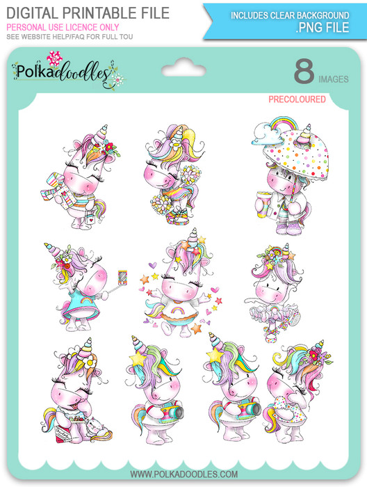 Sparkle Unicorn Set B digital Stamps COLOUR - digital download bundle