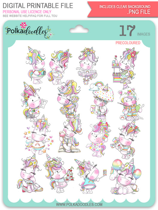 Sparkle Unicorn digital Stamps COLOUR - digital download bundle