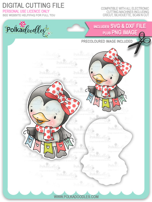 Wanda Penguin Hanging Bunting - Precoloured digi stamp/with SVG/DXF Cutting File
