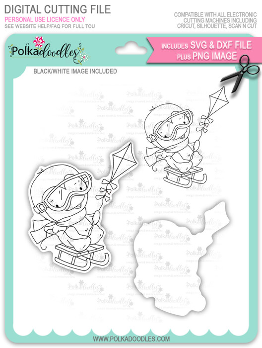 Waddy Penguin with Snowkite - digi stamp/with SVG/DXF Cutting File