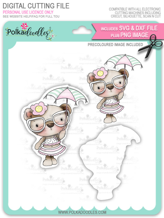 Bella Bear in the Sun - Precoloured digi stamp, SVG/DXF Cutting File