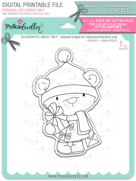Bella Bear delivering Gifts - Christmas Holiday Too Cute digital stamp download including SVG file