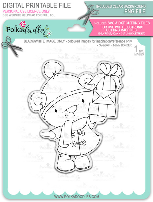 Bella Bear with lots of Parcels/Gifts - Christmas Holiday Too Cute digital stamp download including SVG file