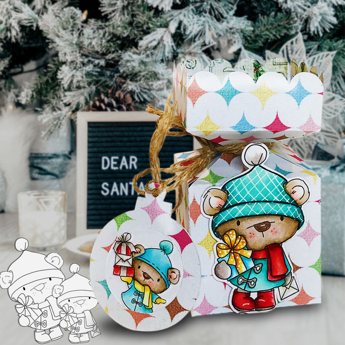 Bella Bear delivering Gifts - Christmas Holiday Too Cute digital stamp download including SVG file