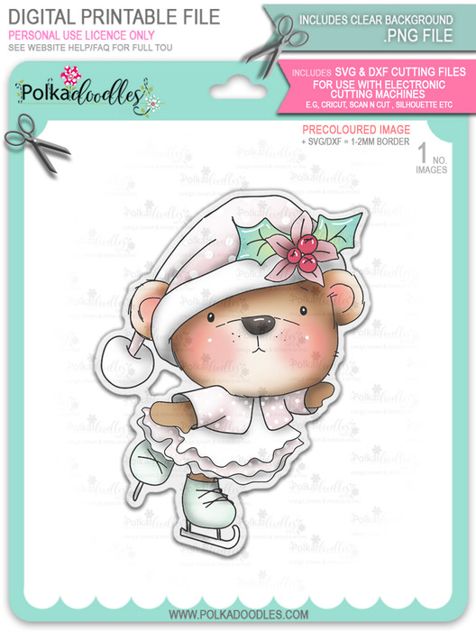 Bella Bear Ice Skating - Christmas Holiday Too Cute digital stamp download including SVG file