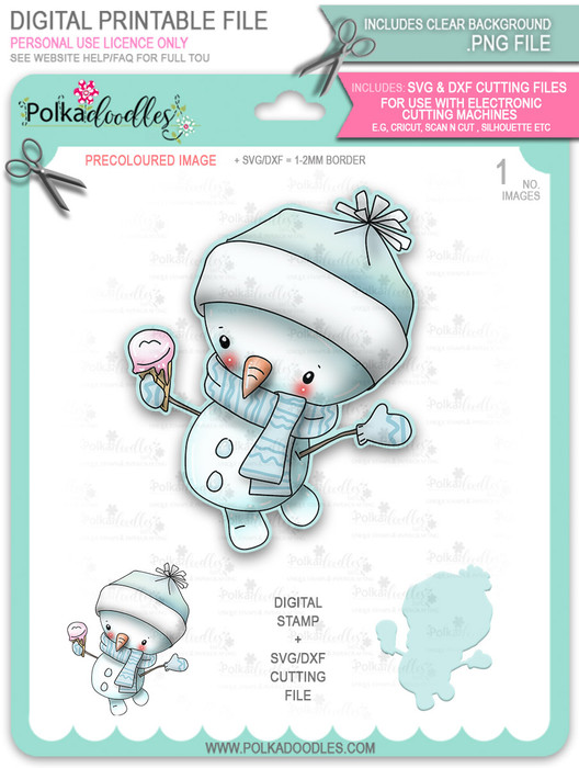 Ice Cream Snowman PRECOLOURED Too Cute digital stamp download including SVG file