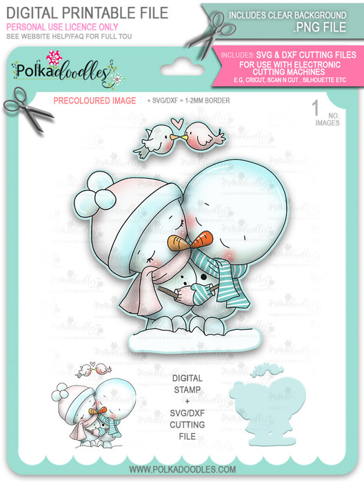 Snowmen Frosty Hugs PRECOLOURED Too Cute digital stamp download including SVG file
