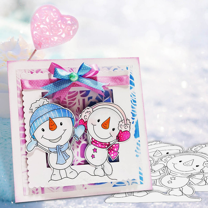 Happy Snowman Couple PRECOLOURED Too Cute digital stamp download including SVG file