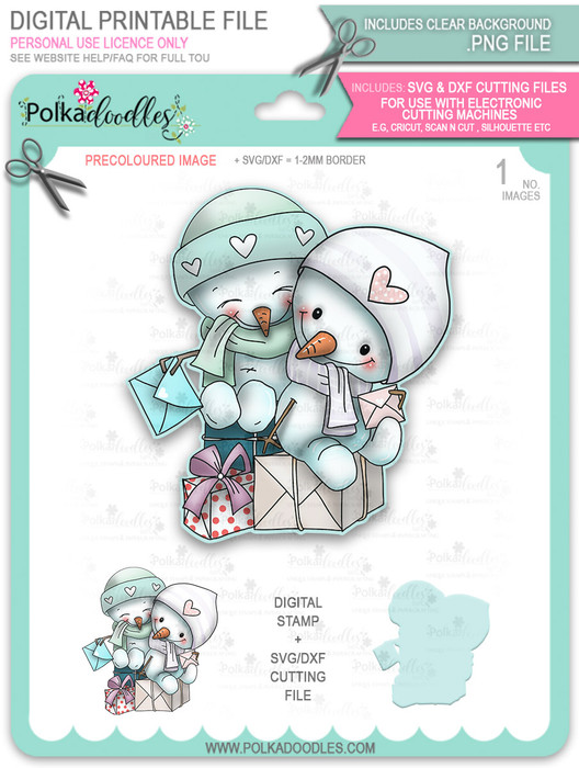 Snowman Friends PRECOLOURED Too Cute digital stamp download including SVG file