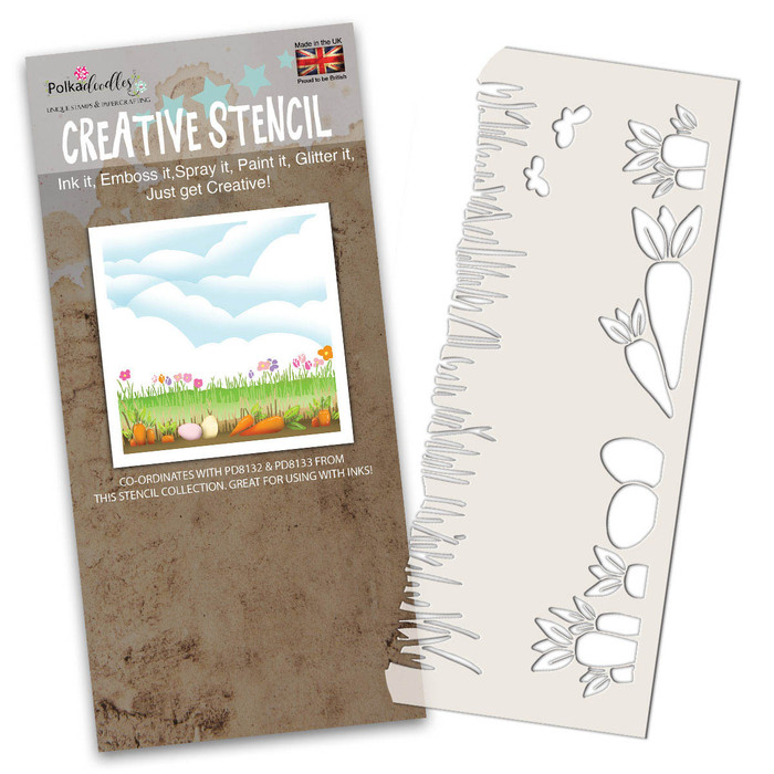Spring Borders Stencil (PD8131) for creating scenes featuring carrots and grass