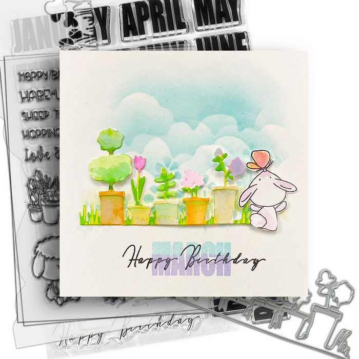 Spring Showers clear craft stamps bunny project