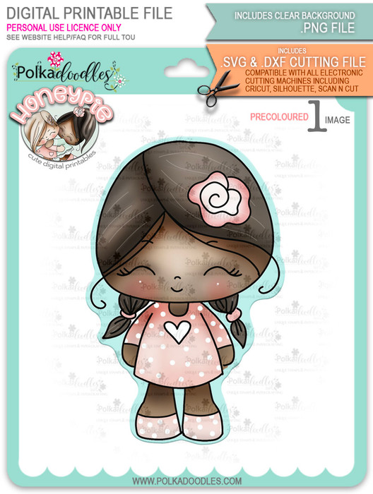 Honeypie cutiepie - deep skin/hair precoloured digital stamp printable download with free SVG /DXF file included