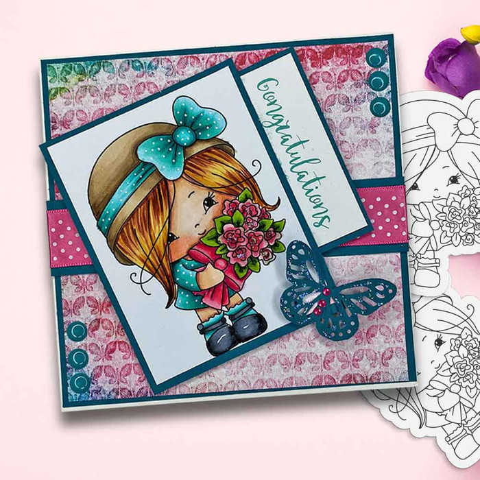 Honeypie Sweet Flower Bouquet - black/white digital stamp printable download with free SVG /DXF file included