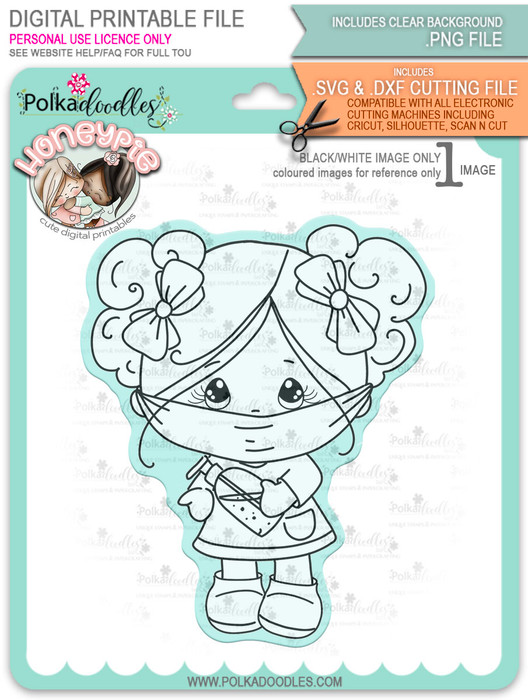 Honeypie Face Mask/Be Safe - black/white digital stamp printable download with free SVG /DXF file included