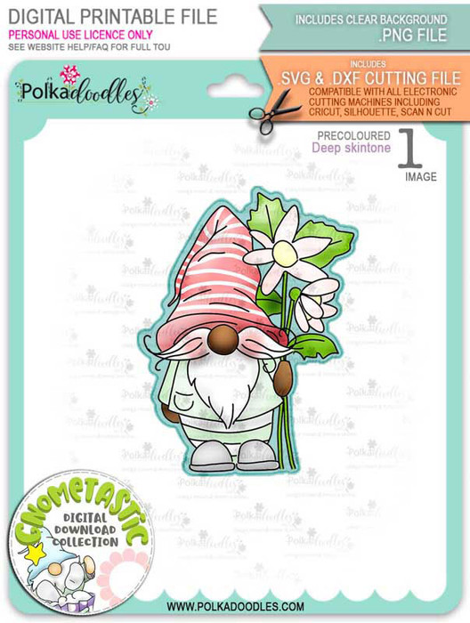Gnometastic Sunny - deep skin PRECOLOURED digital stamp printable download with free SVG /DXF file included