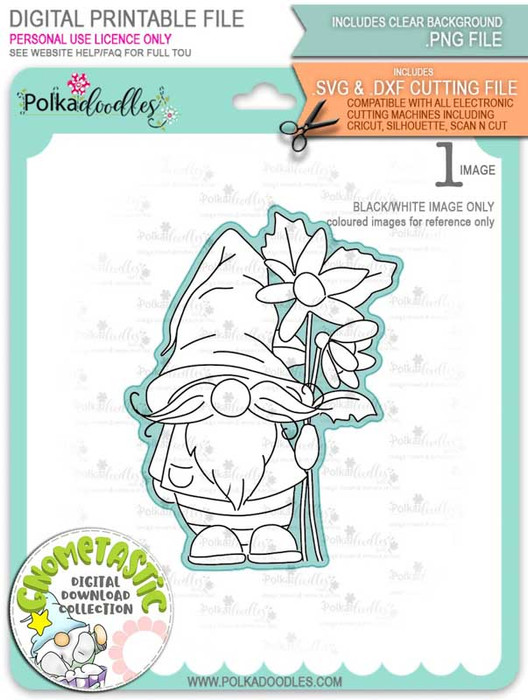 Gnometastic Sunny - digital stamp printable download with free SVG /DXF file included