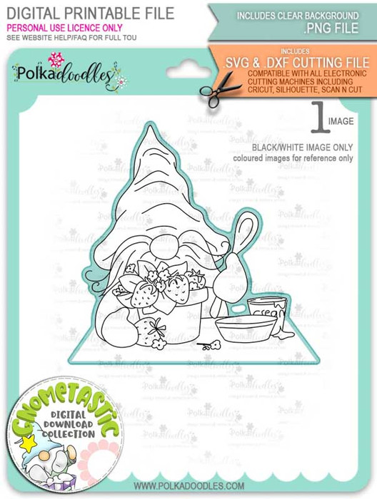 Gnometastic Strawberry Dream - digital stamp printable download with free SVG /DXF file included