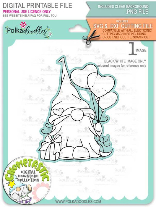 Gnometastic Celebration Balloons - digital stamp printable download with free SVG /DXF file included