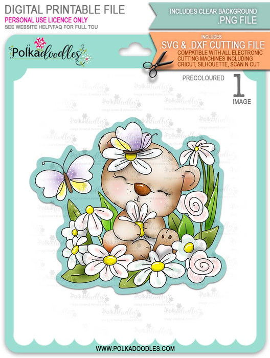 Bella Bear Daisy - PRECOLOURED printable downloads with free SVG /DXF files