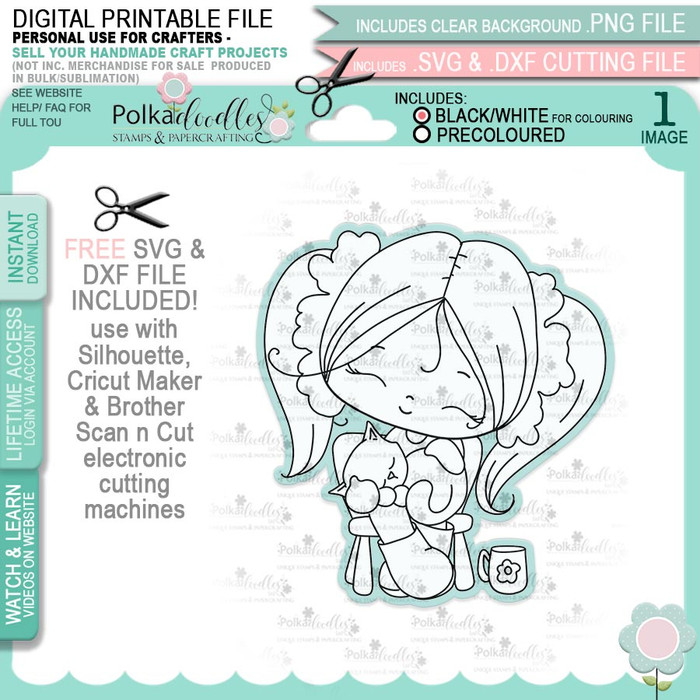 Cat Naps - Honeypie (black & white digi stamp)- printable downloads with free SVG /DXF files