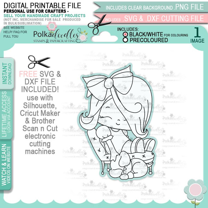 Doggy Tails - Honeypie (black & white digi stamp)- printable downloads with free SVG /DXF files