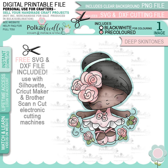 Dancing Queen - Honeypie (precolored deep skintones)- printable downloads with free SVG /DXF files