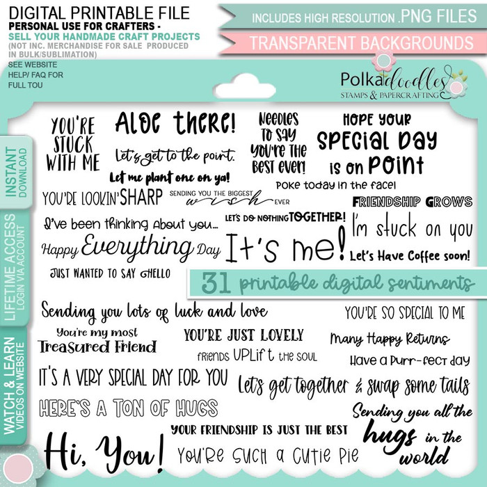 Just Lovely Greetings/Sentiments Bunde - Honeypie - printable downloads