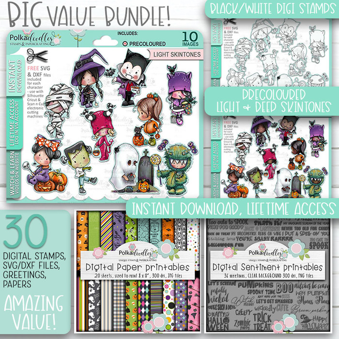 Boo Halloween Big Kahuna bundle - printable digital stamp downloads with free SVG /DXF files, papers and greeting