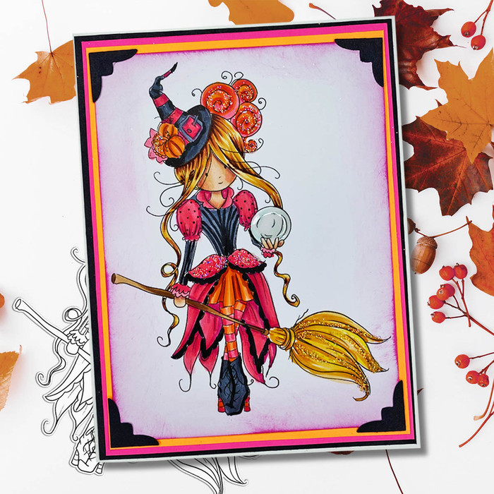 Isadora Witch Halloween - printable digital stamp download with free SVG /DXF files