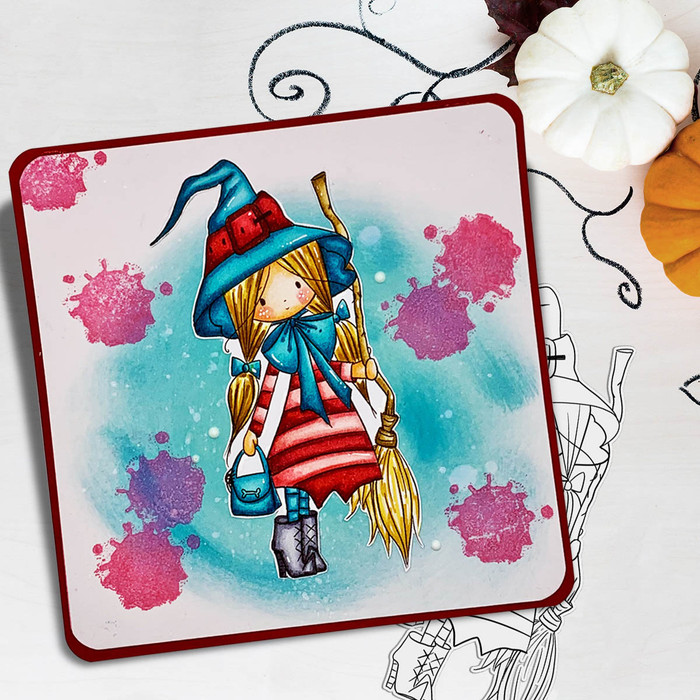 Matilda Witch cute Halloween (precolored deep skintones)- printable digital stamp download with free SVG /DXF files