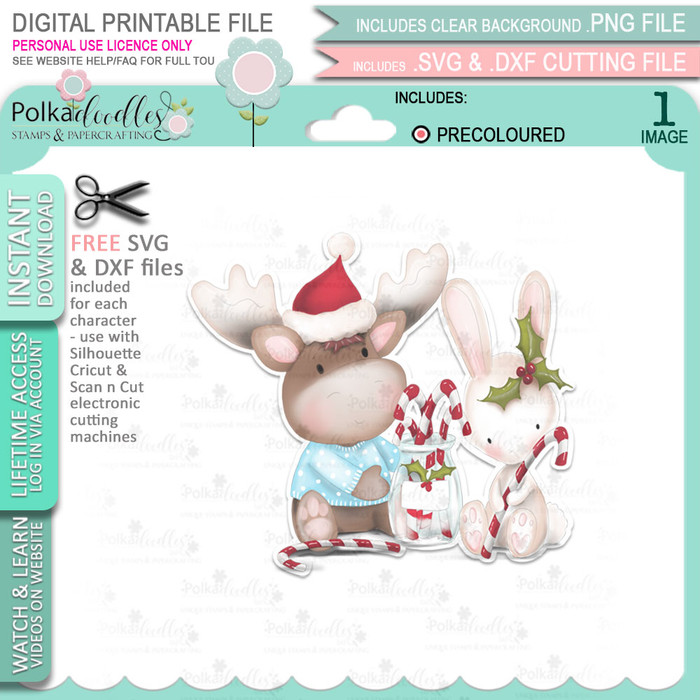 Sugar Hit (precoloured) Elvis Wesley Moose - printable craft digital stamp download with free SVG /DXF files