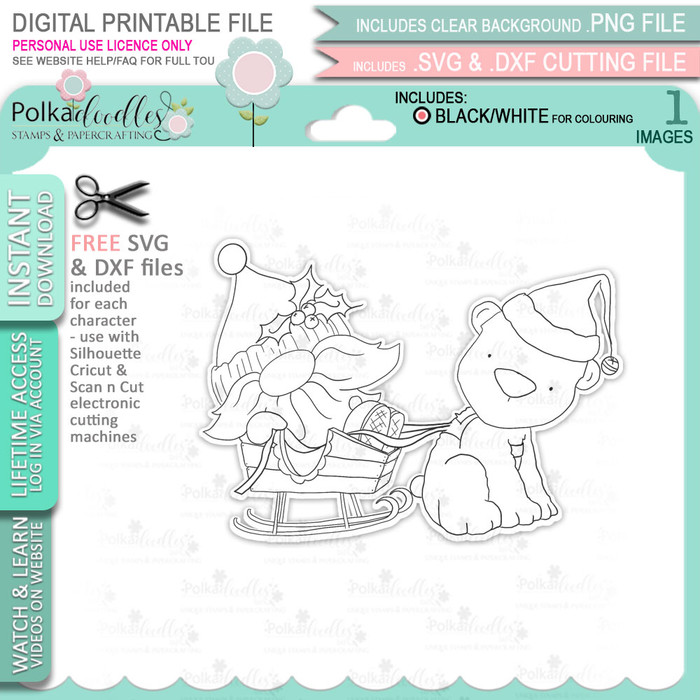 Polar Bear - Gnome Festive Fun printable craft digital stamp download with free SVG /DXF files