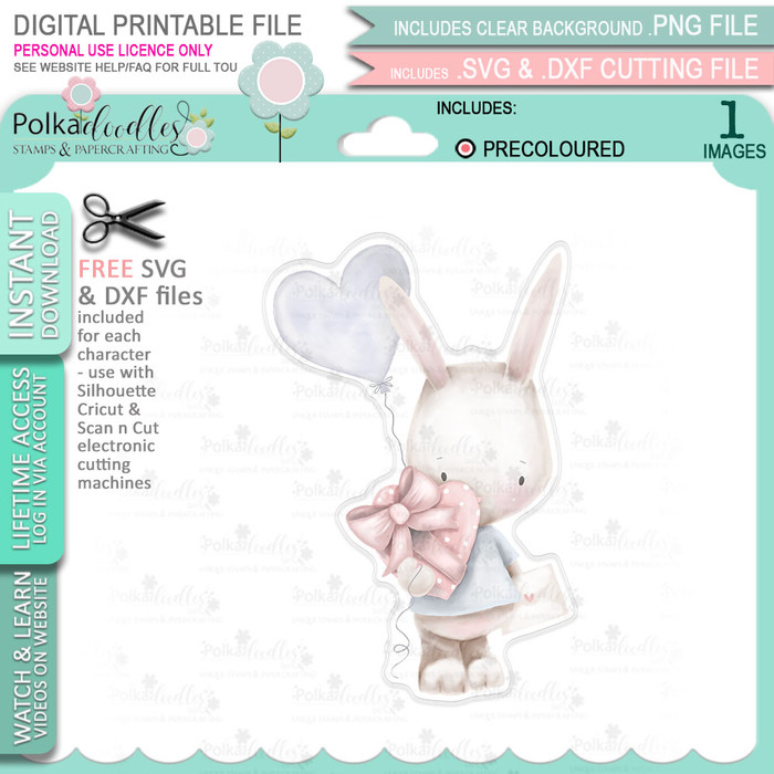 Love You Balloon (precoloured) Love Always printable craft digital stamp download with free SVG /DXF files