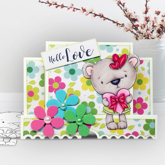 Bella Bear with Heart gift - Too Cute printable craft digital stamp download with free SVG /DXF files
