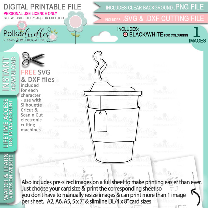 Tea Cup  - printable craft digital stamp download with free SVG /DXF files
