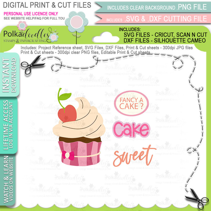 Sweet Cake SVG & DXF Print & Cut Files - printable download bundle