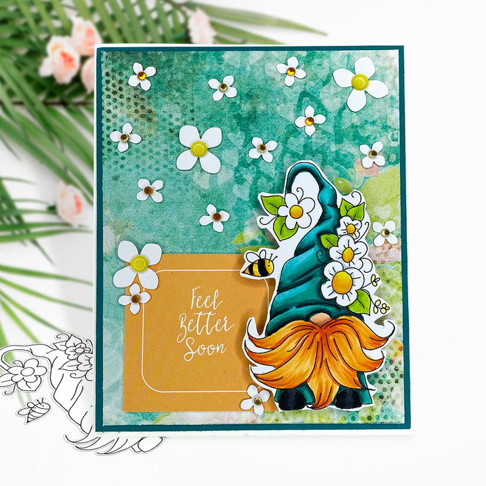 Spring Flowers Gnome - printable cardmaking digital stamp download with free SVG /DXF files
